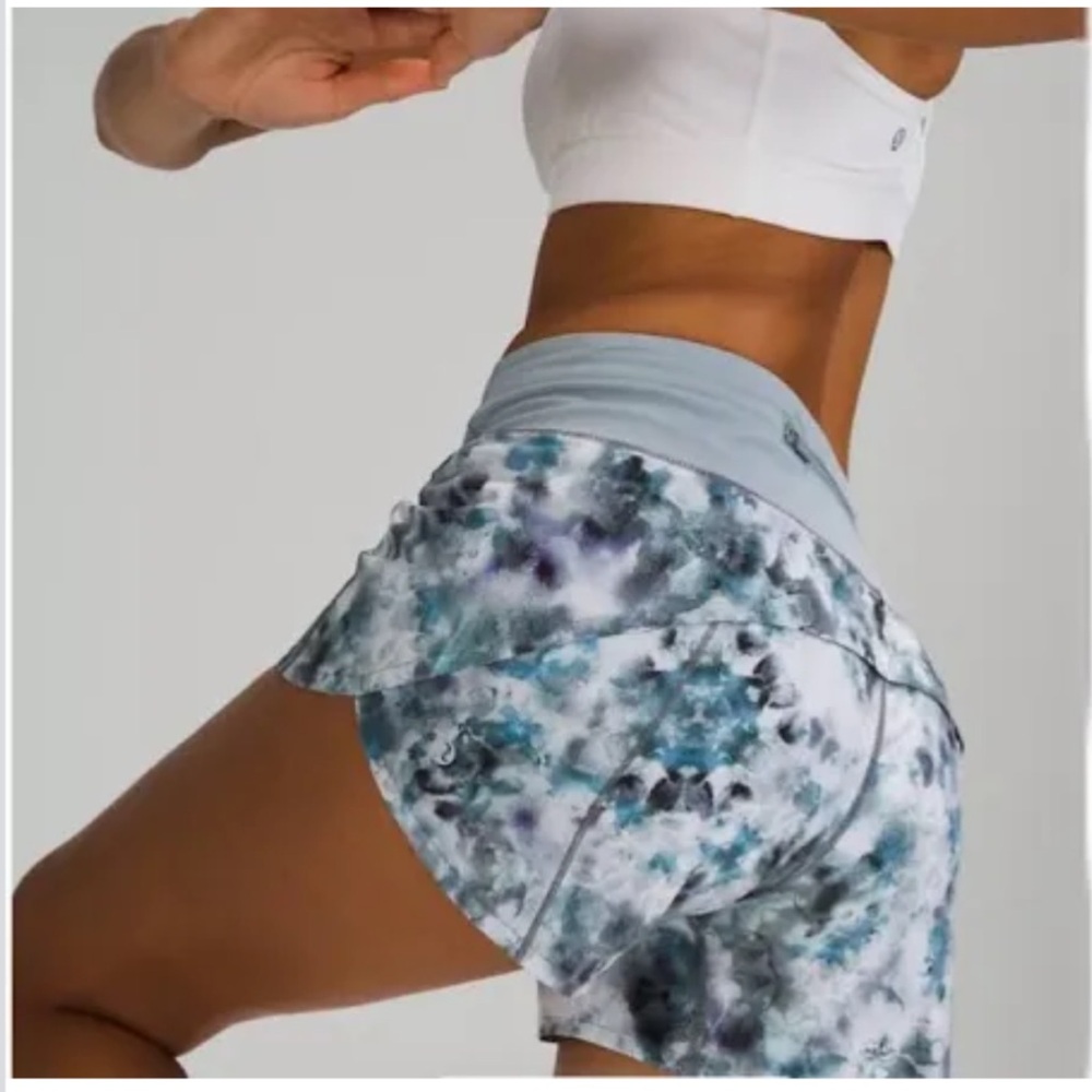 Grey and blue detailed lulu speed up running shorts